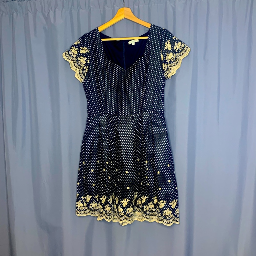 Cute Navy Blue and White Lace Dress